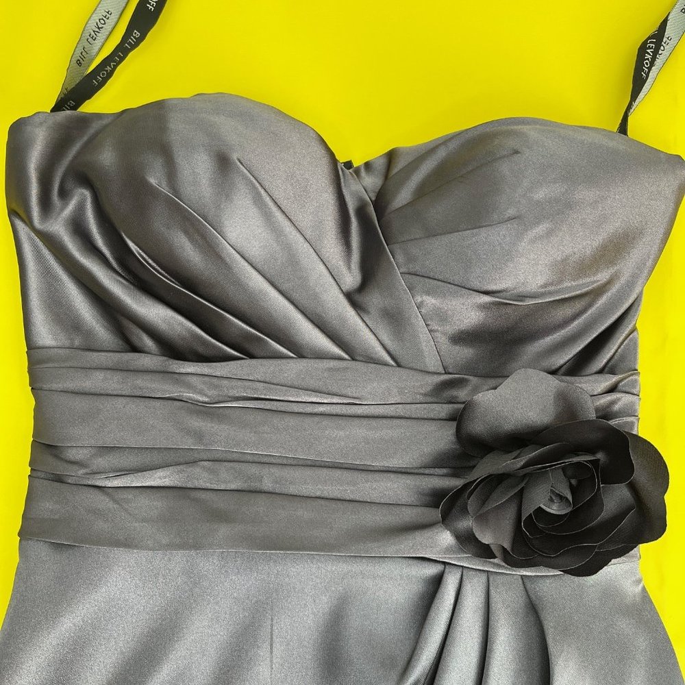 Bill Levkoff Style 188 in Charmeuse Strapless Formal Dress, Pewter #457, Size 0